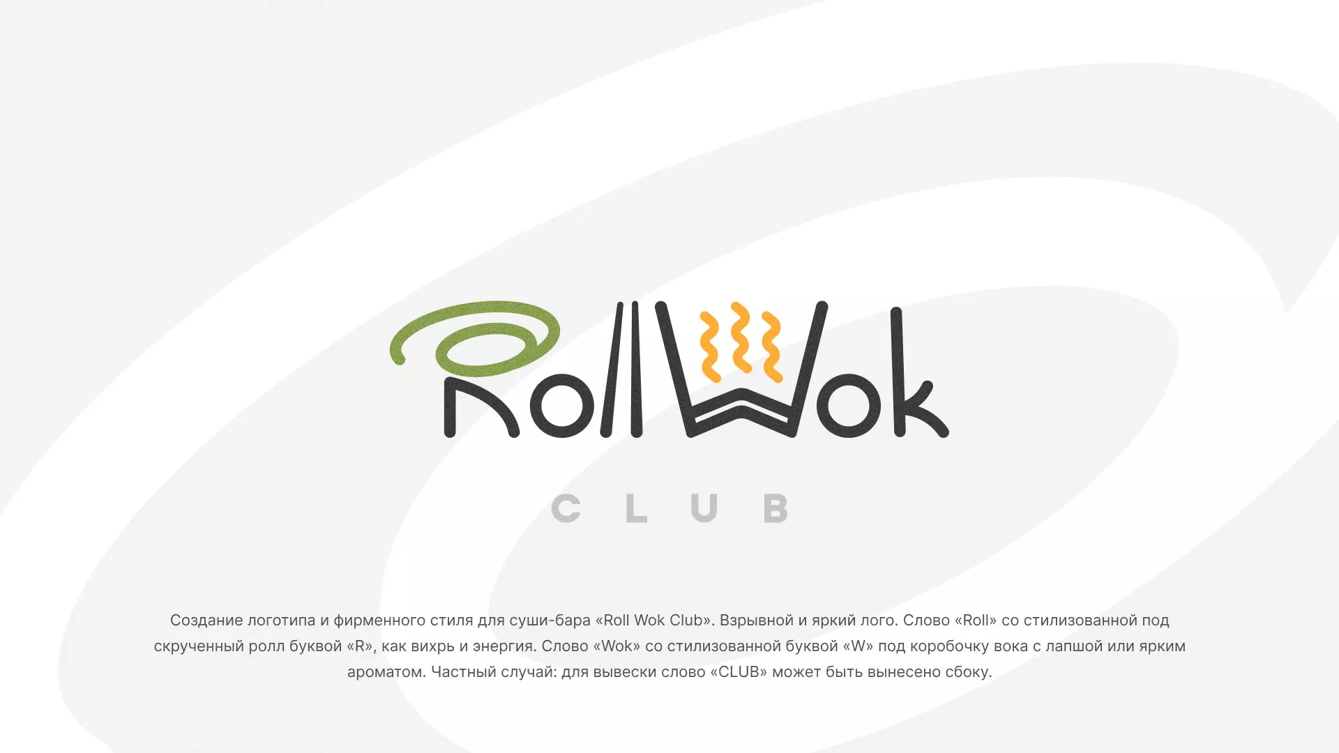 Разработка логотипа и фирменного стиля суши-бара «Roll Wok Club» в Мезени