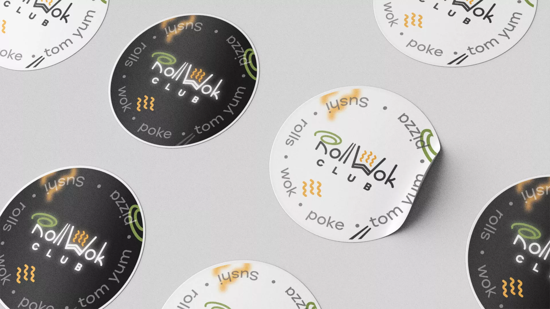 Разработка наклеек для суши-бара «Roll Wok Club» в Мезени